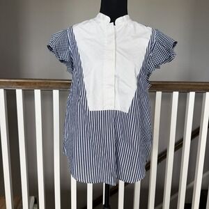 Karen MIllen 14 UK Blouse Striped Shirt Ruffle Top Western Victorian Coastal